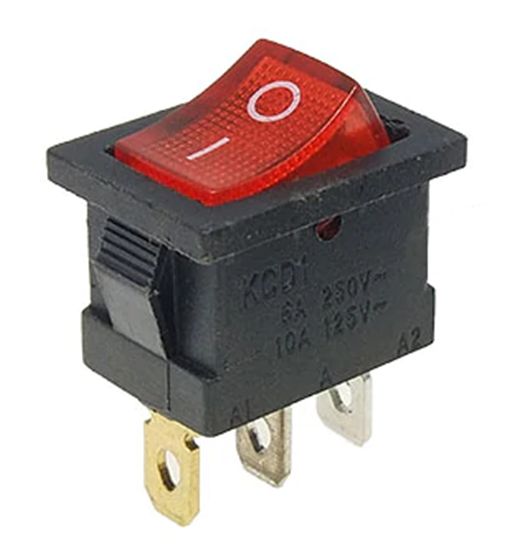 Tuimel Schakelaar 2-standen 2-pins I/O rood verlicht 6A 250VAC KCD1-106